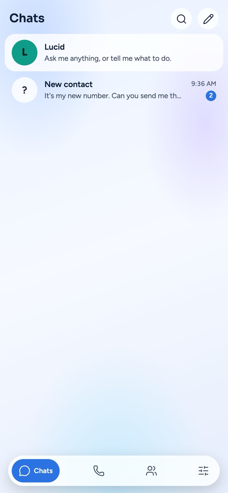 The chat list in the Sky Glass theme.